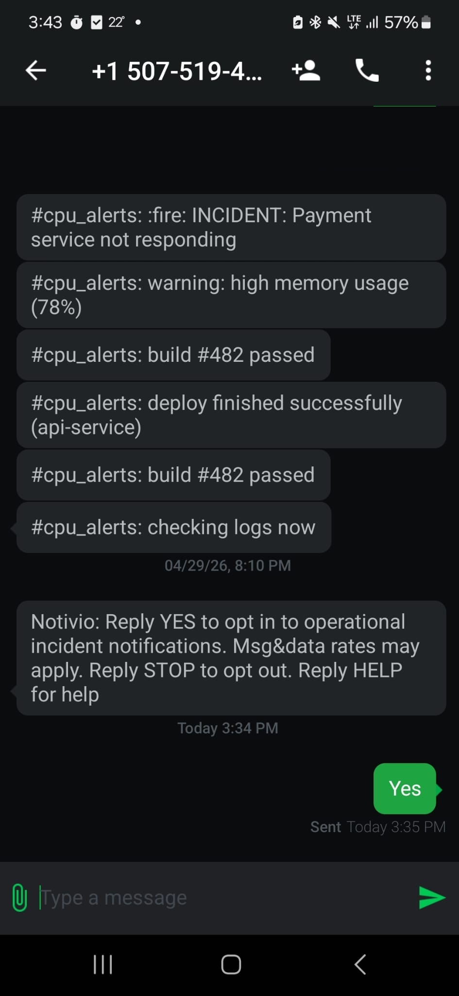 Opt-in SMS example