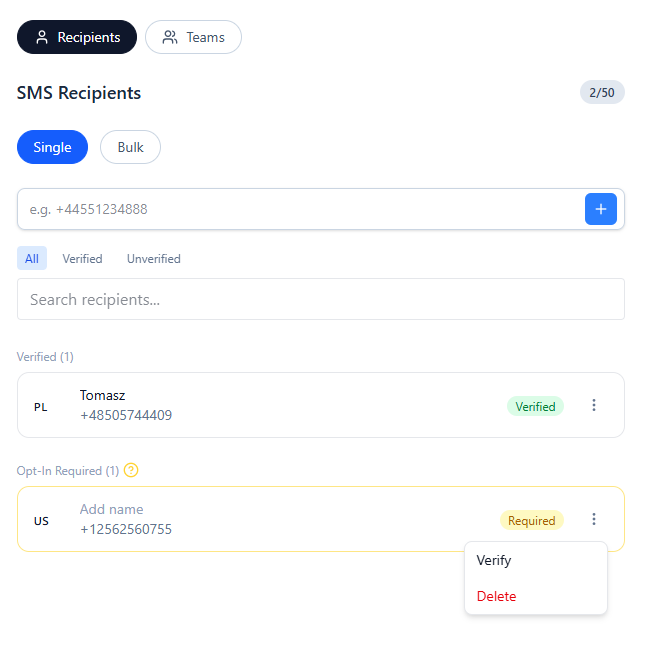 Recipient opt-in workflow